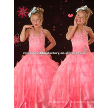 Vente chaude halter perlée juffée robe rose robe jupe costume robe robe rose robes fille fleur CWFaf4241